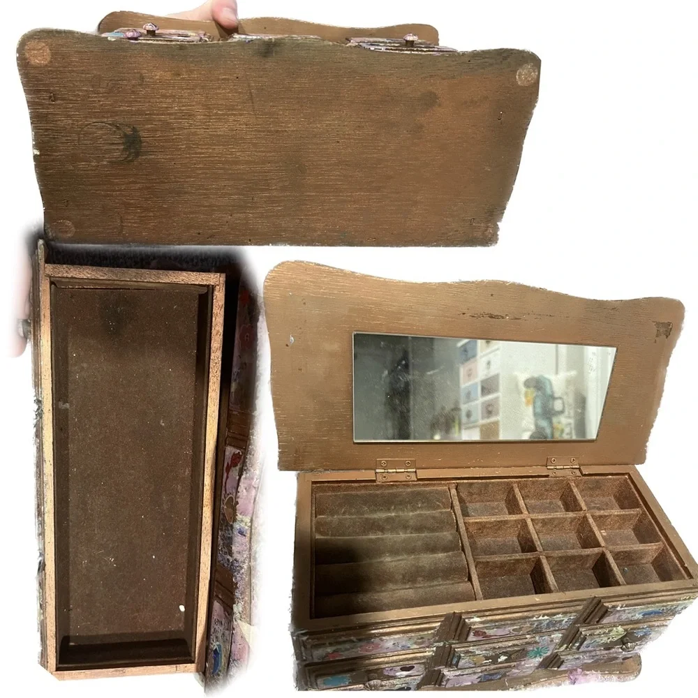 Vintage OOAK Handmade Decoupaged Y2K Moon & Sun Fairy Art on Wooden Jewelry Box